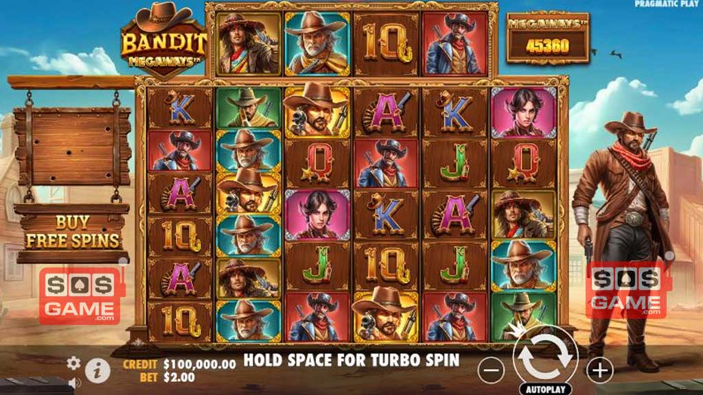 Screenshot of Bandit Megaways slot from Pragmatic Play Bandit Megaways